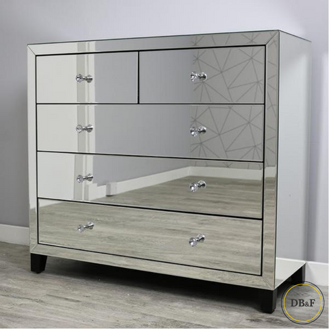 Simply Mirror 5 Drawer Chest - Discounted Beds & Furniture UK Ltd 